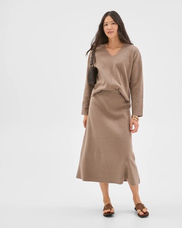 Preview Australian Cotton Blend A-Line Polished Midi Skirt