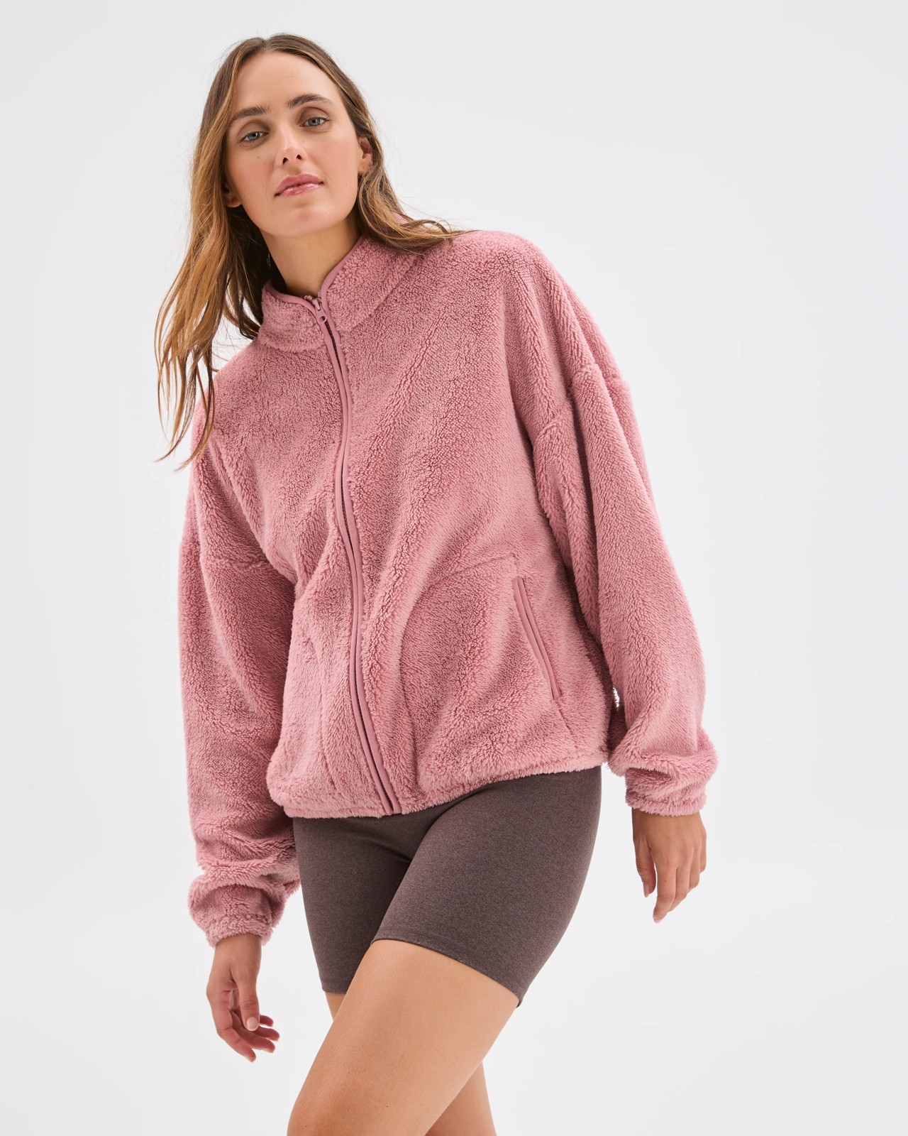 Active Sherpa Zip Through Jacket - Dusty Pink 2 of 6