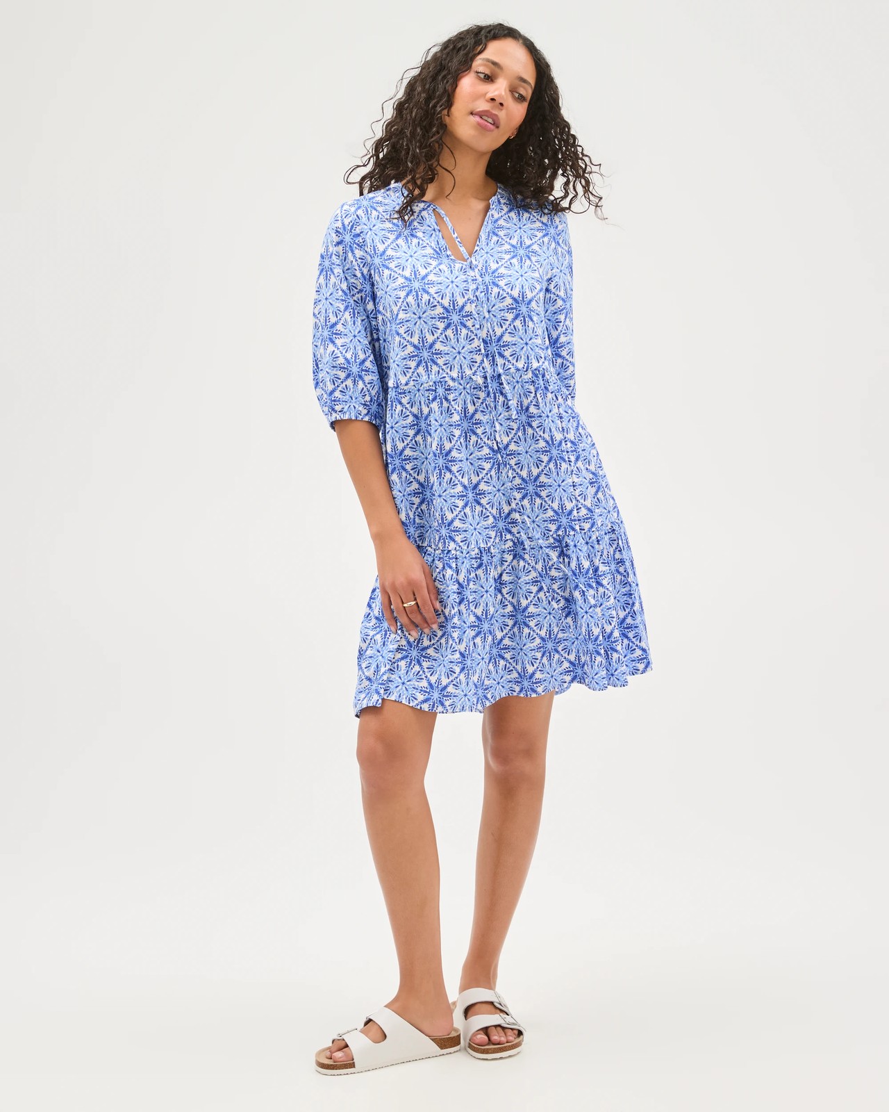 Long Blouson Sleeve Seersucker Printed Mini Dress 5 of 6