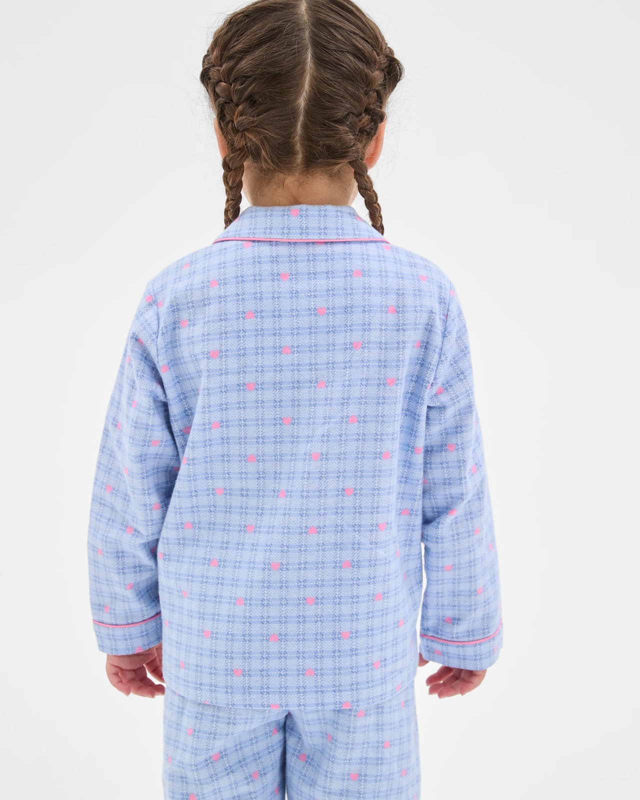 Australian Cotton Younger Girls Flannel Pyjama Set - Check Heart 3 of 6