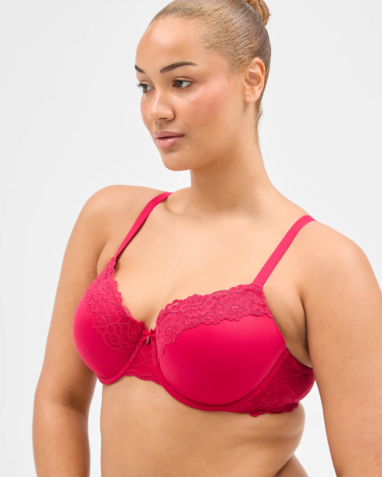 Fuller Figure Lila Lace Trim Overlay Underwire T-Shirt Bra - Persian Red 2 of 3