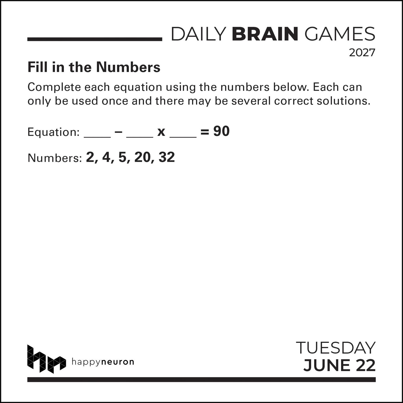 Happy Neuron Daily Brain Games 2027 Calendar 5 of 5
