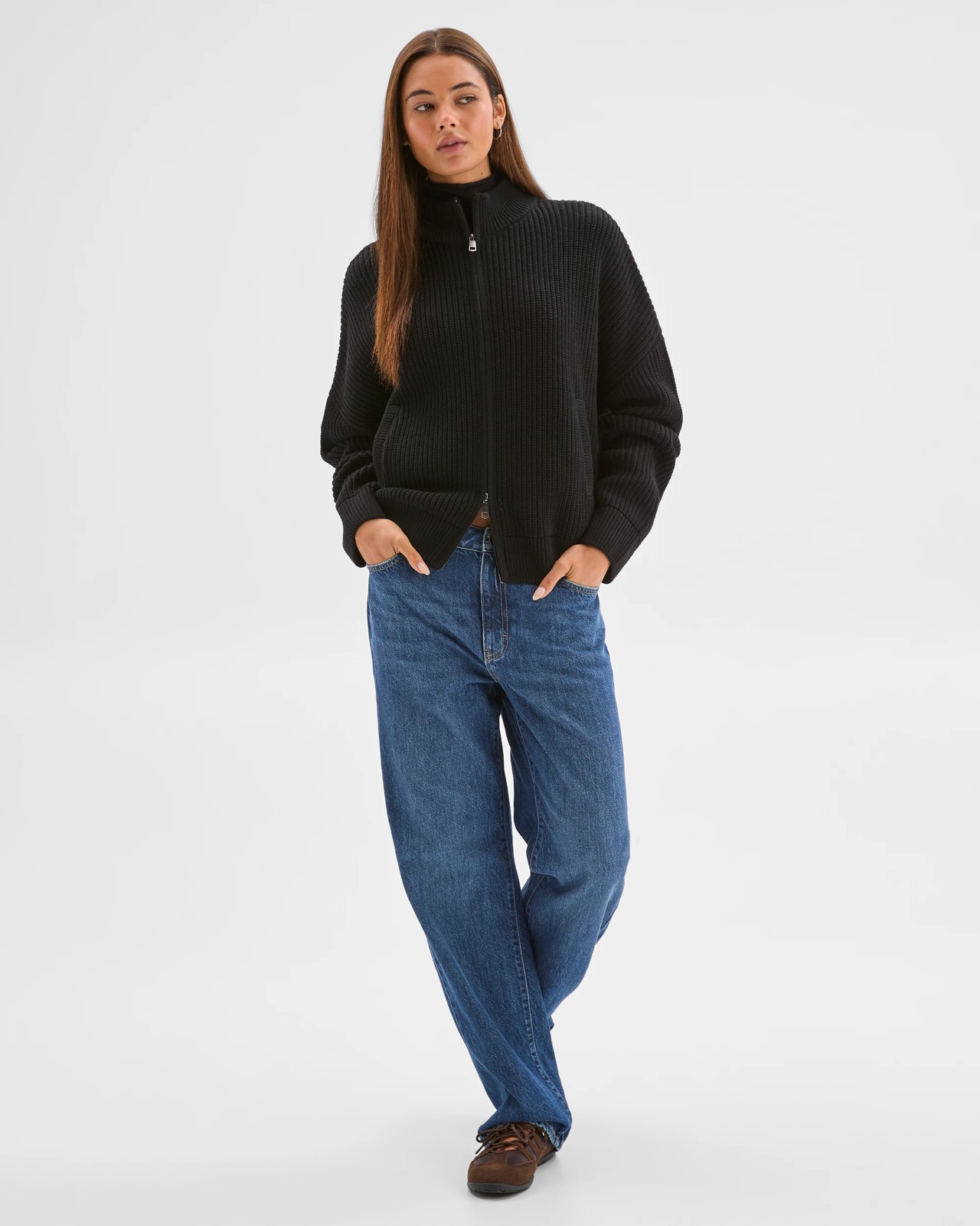 Lily Loves Australian Cotton Blend Zip Through Rib Cardigan - Black 4 of 6