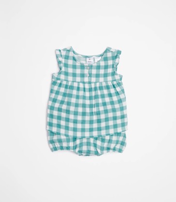 Baby Checkered Cotton Cheesecloth Pyjama Set