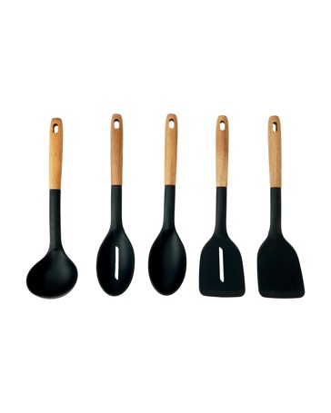 Anko Set of 5 Silicone Utensils with Acacia Handles