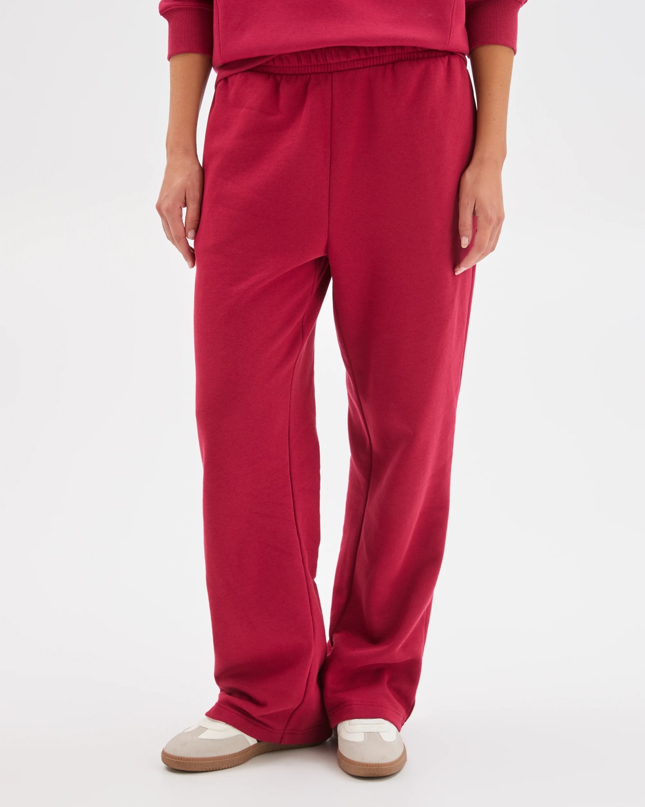 Australian Cotton Blend Straight Leg Fleece Trackpants - Dark Red 3 of 6