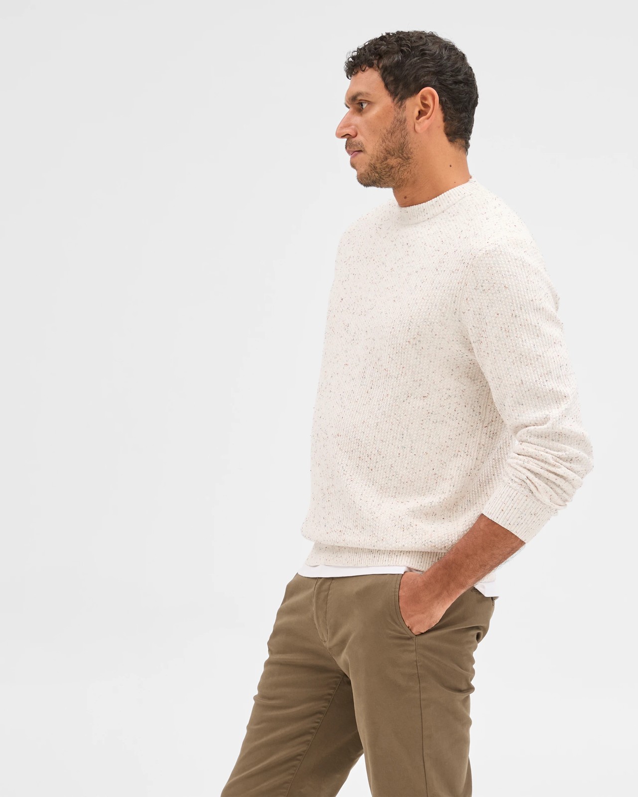 Australian Cotton Lightweight Tuck Knit Sweater - Oat 4 of 6