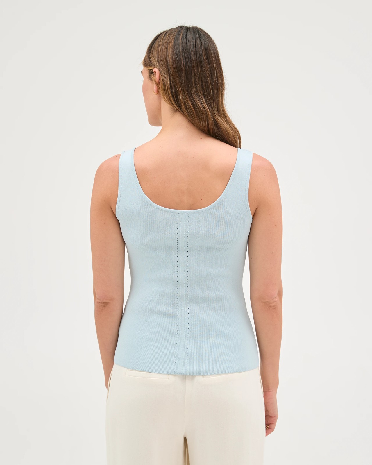 Preview Slim Fit Crepe Knit Detail Tank Top - Ice Blue 3 of 6