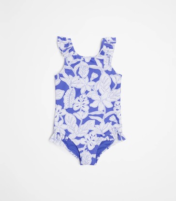 Ruffle Tropical Print Swimsuit