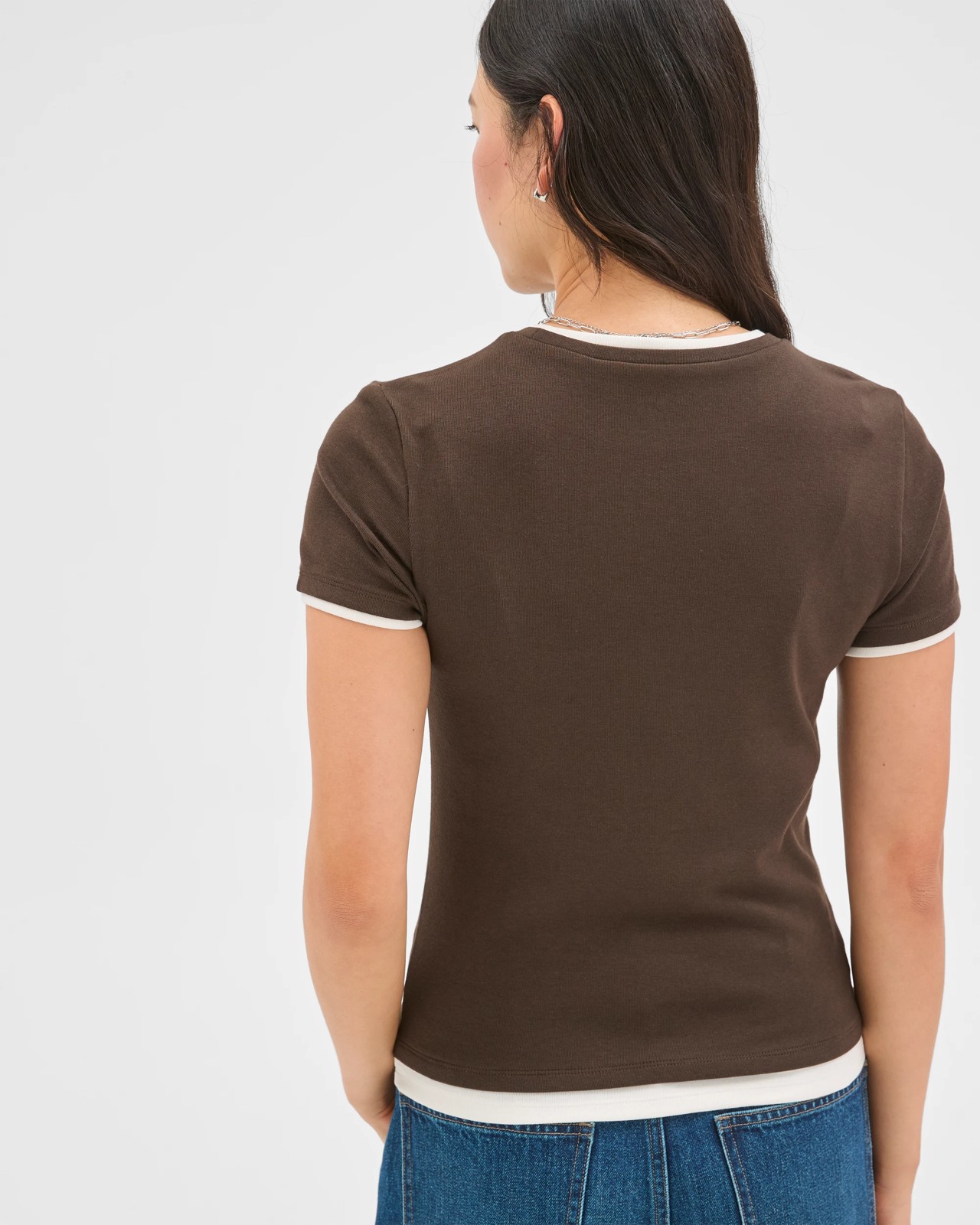 Soft Touch Double Layer Fitted T-Shirt - Coffee Bean/Cloud Dancer 6 of 6