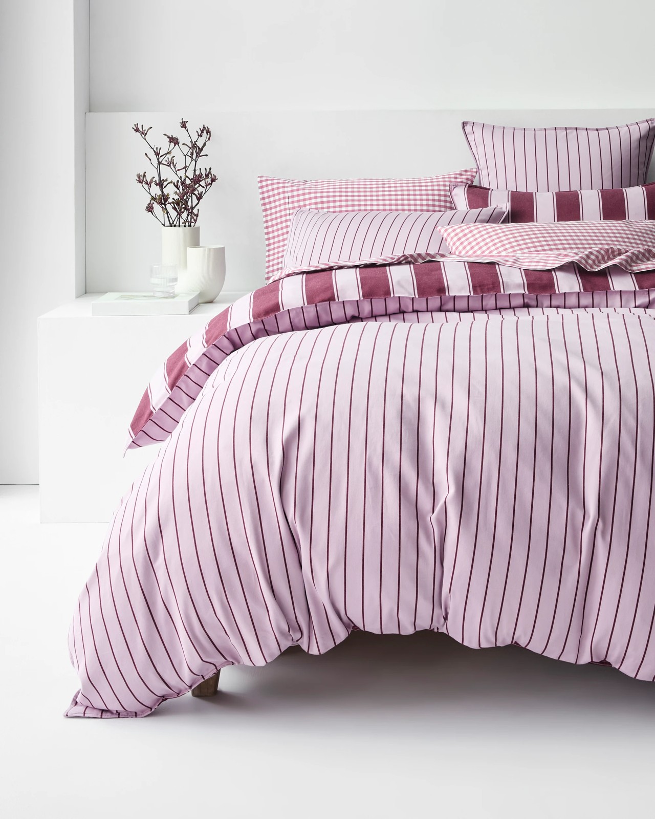 Rayne Stripe Stonewash Quilt Cover Set - Merlot/Pink 4 of 5