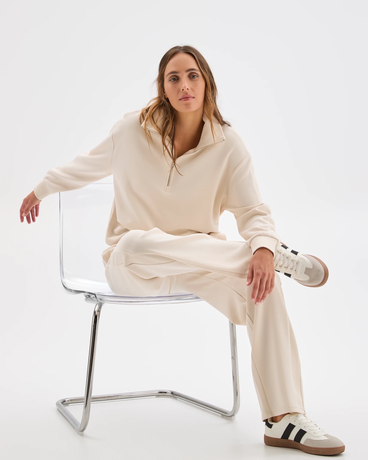 Movement Wide Leg Knit Panel Pants - Oatmilk 4 of 6