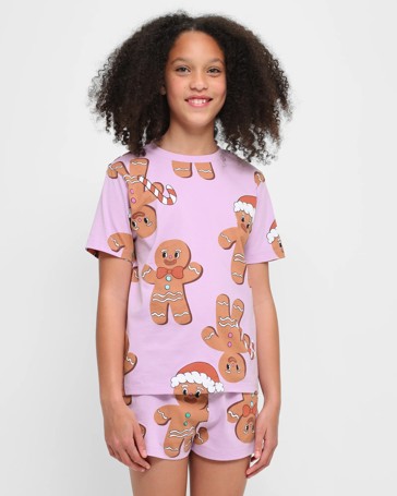 Family Matching Christmas Gingerbread Girls Youth Cotton Pyjama Set