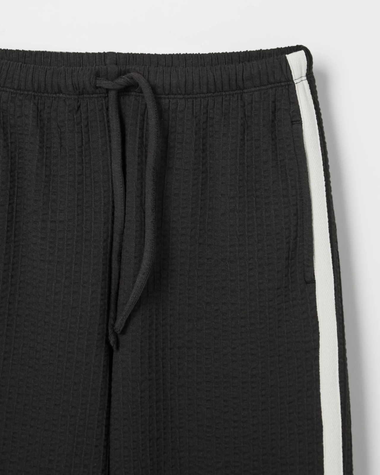 Australian Cotton Blend Textured Side Taped Wide Leg Knit Pants - Black 6 of 6