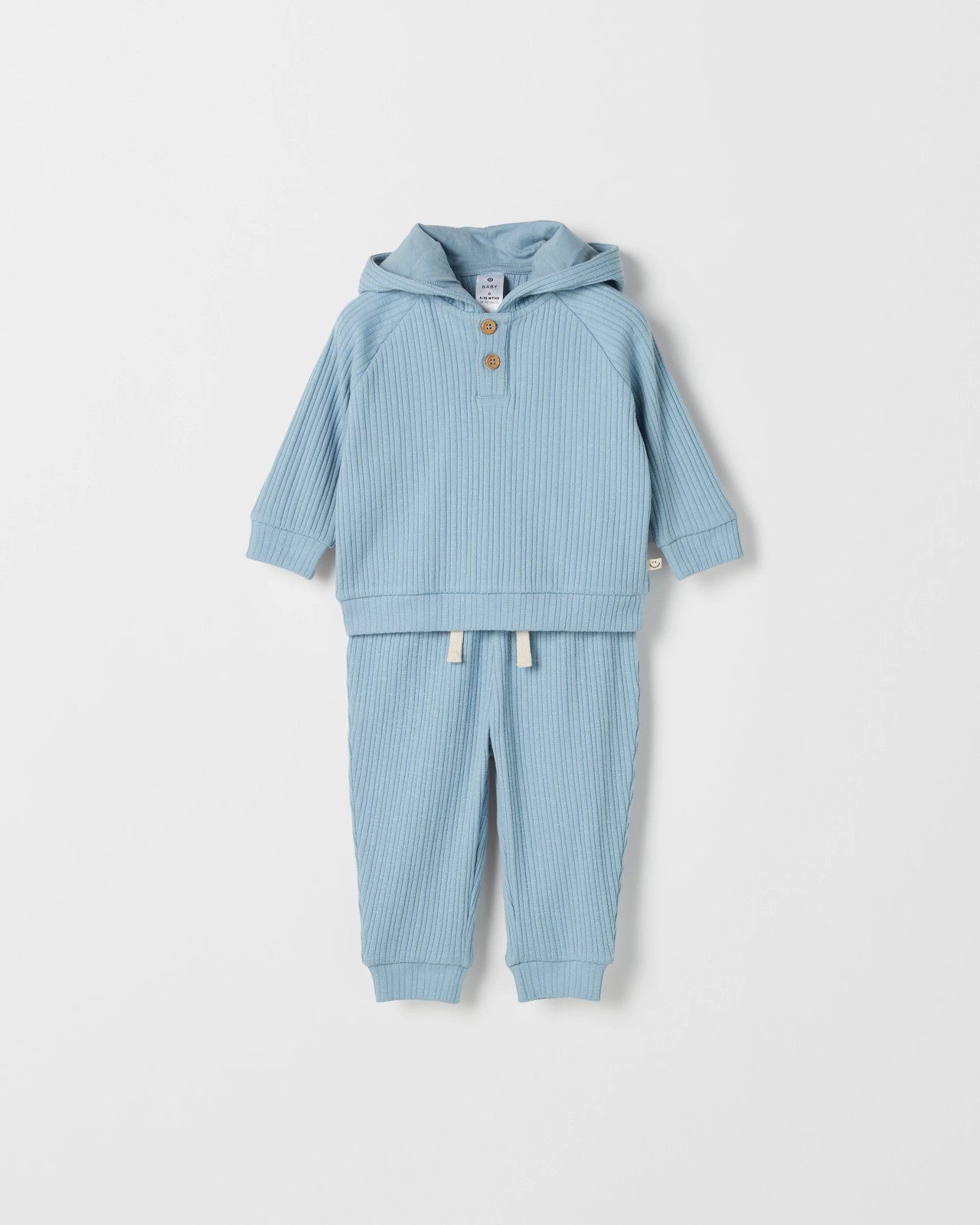 Baby Ribbed Hoodie and Pants Set - Blue 3 of 5