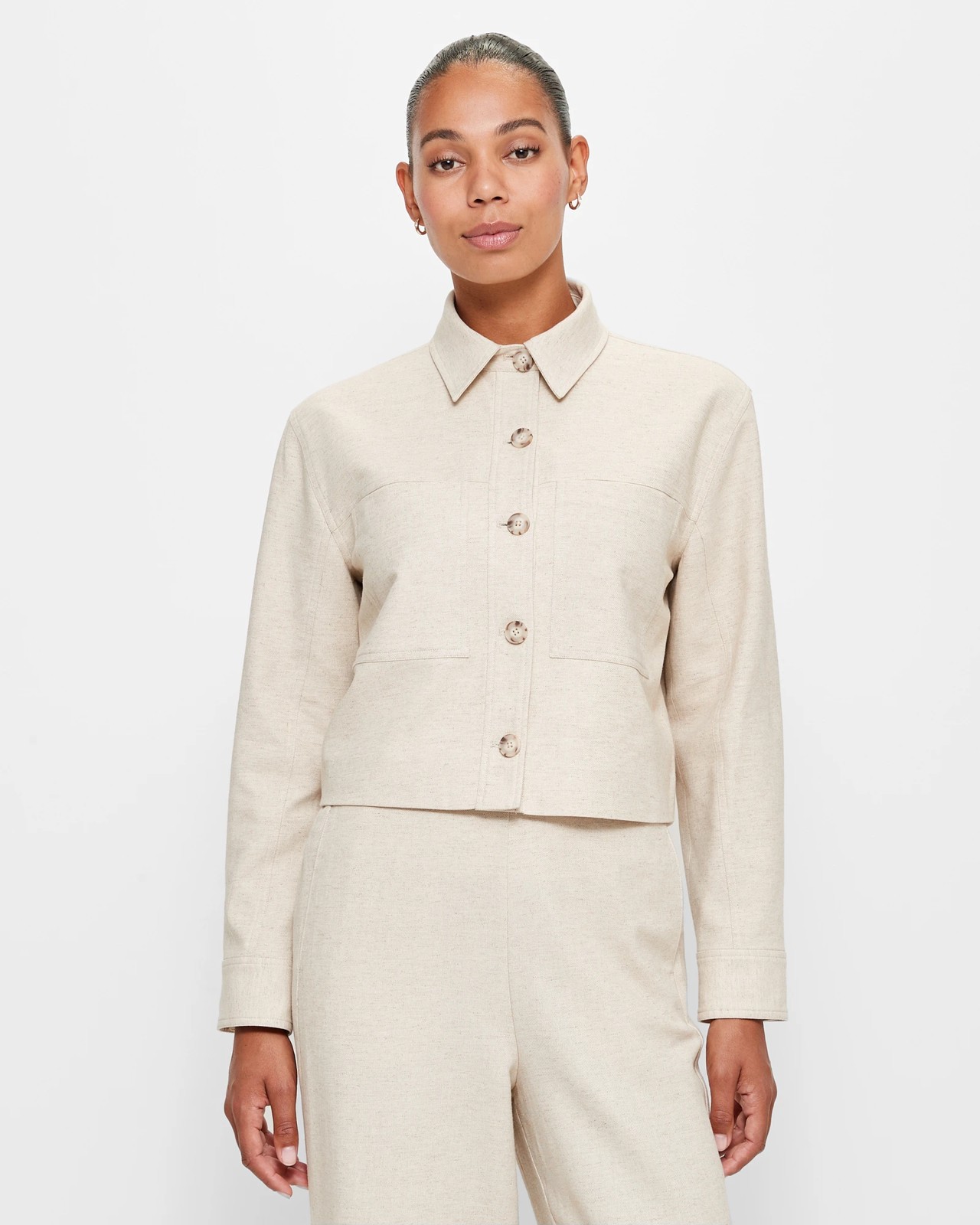 Linen Blend Long Sleeve Utility Crop Jacket Preview Target Australia