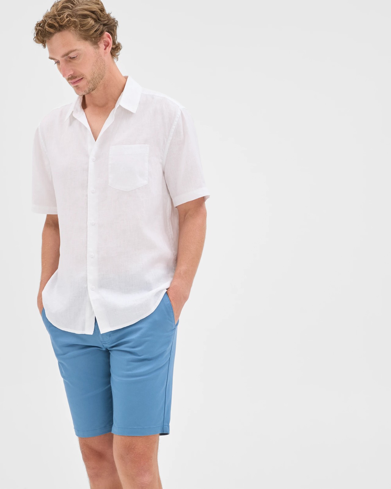 Australian Cotton Slim Chino Shorts - Copen Blue 2 of 5
