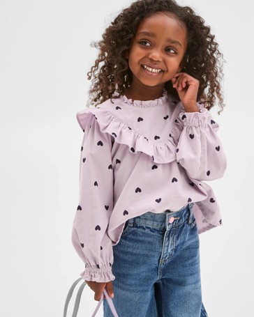 Australian Cotton Long Sleeve Woven Heart Cord Frill Blouse