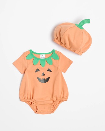 Baby Organic Cotton Halloween Pumpkin Bodysuit with Hat 2 Piece Set