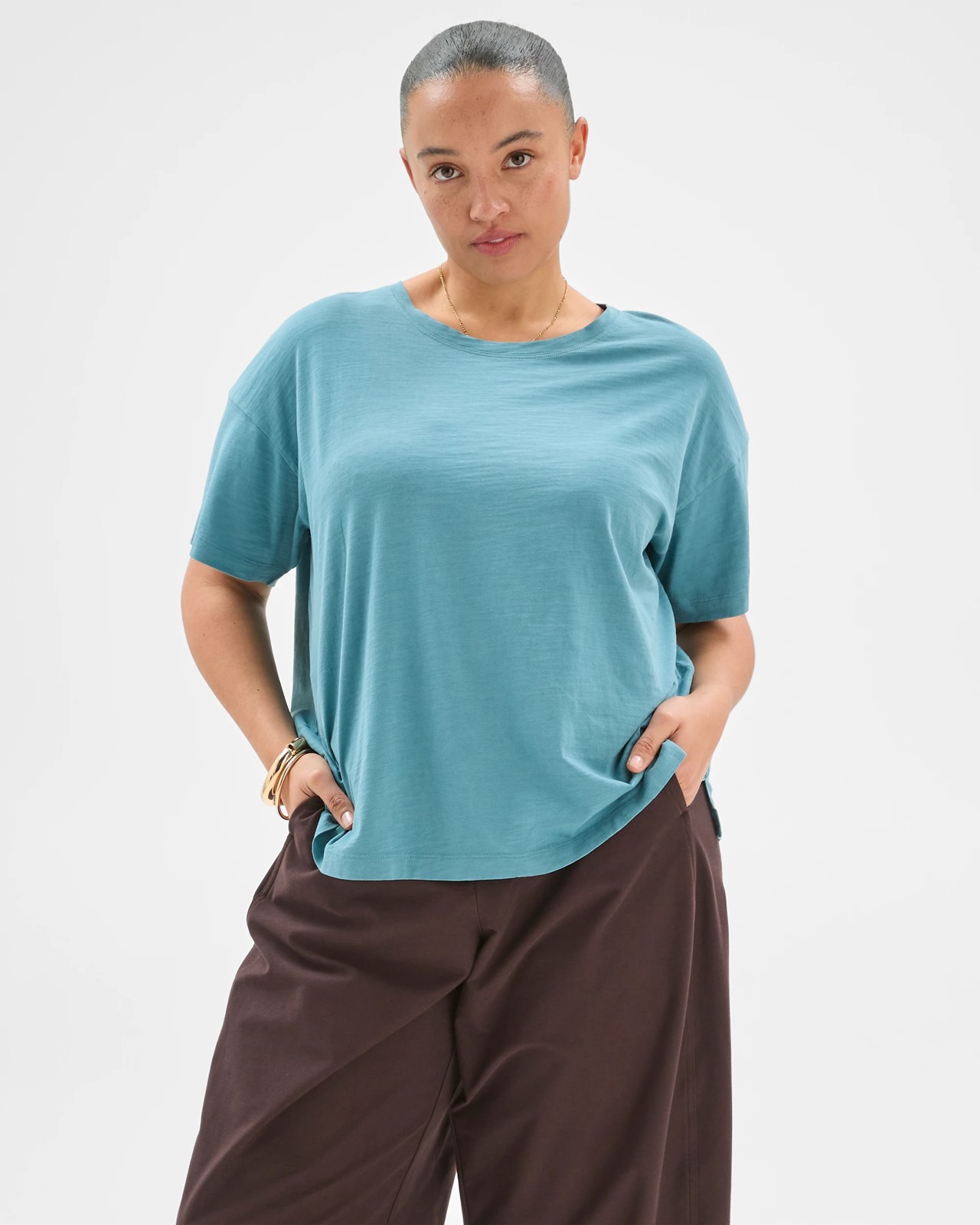 Plus Size Australian Cotton Slub Boxy T-Shirt - Soft Ocean 4 of 6