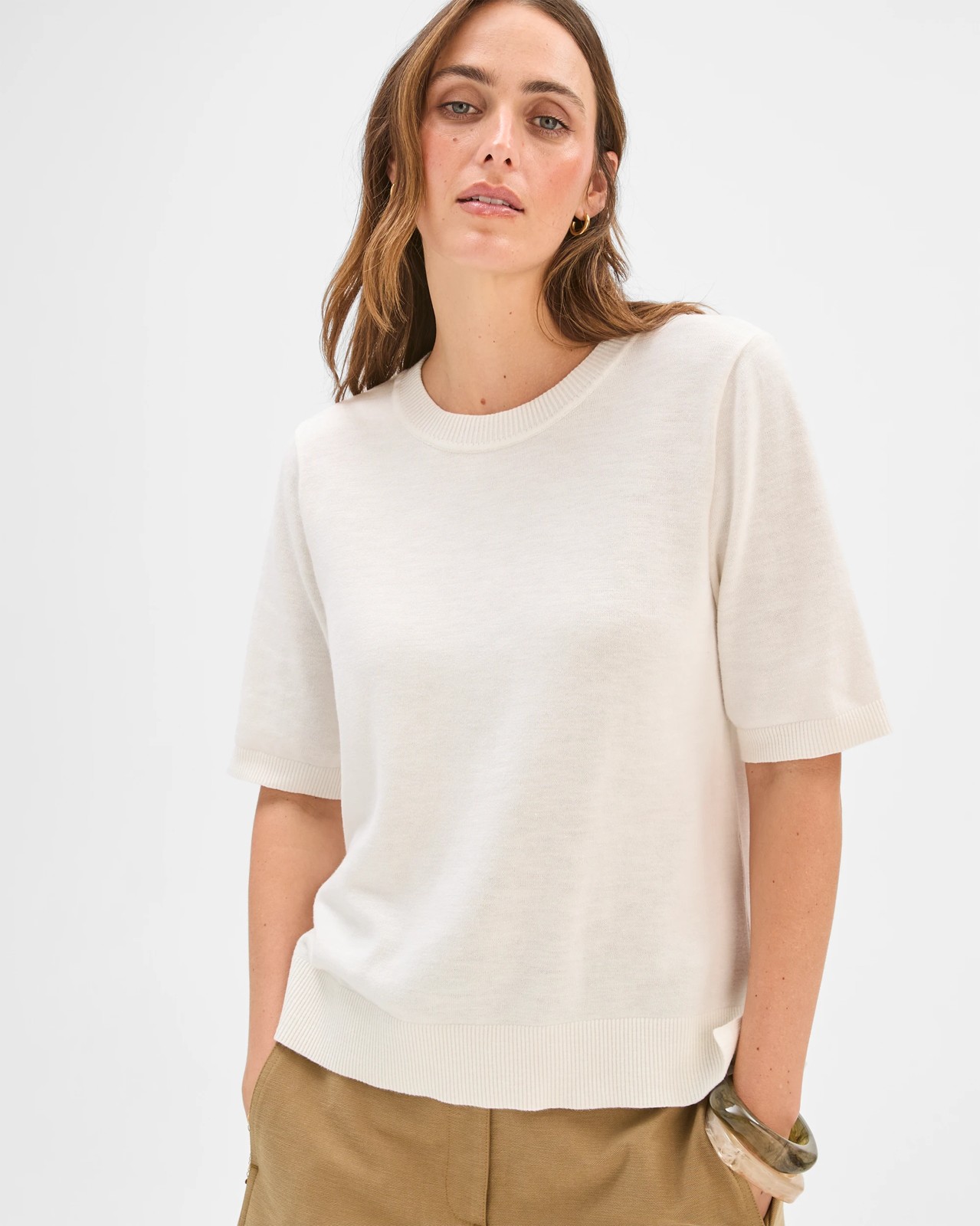 Australian Cotton Blend Knit T-Shirt - Cloud Dancer 3 of 6