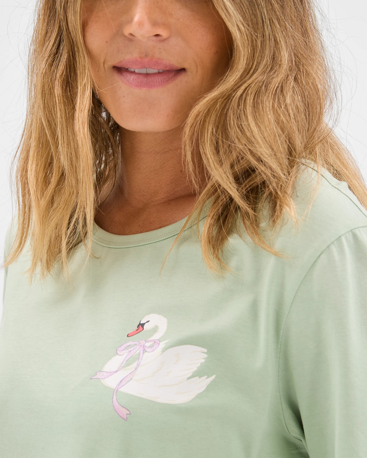 Australian Cotton Printed Sleep Top - Swan 5 of 6