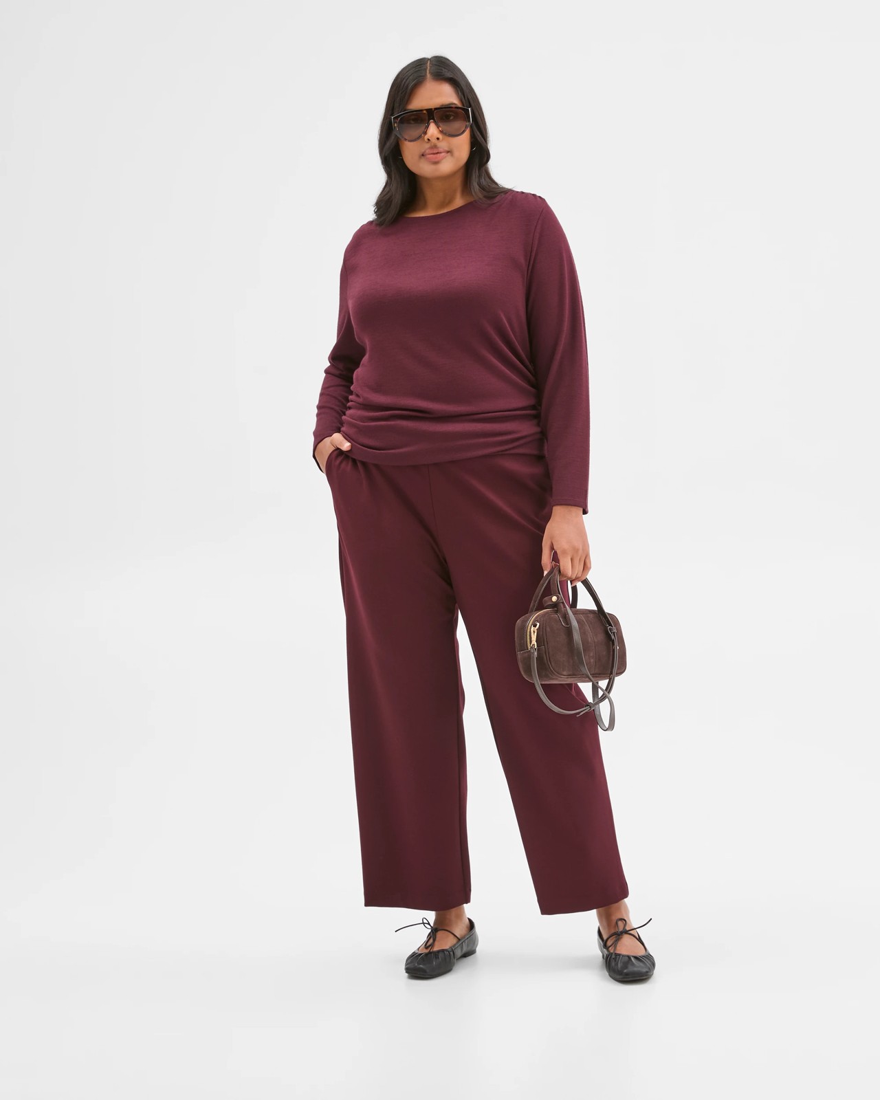 Plus Size Long Sleeve Drape Knit Top - Pinot 3 of 5