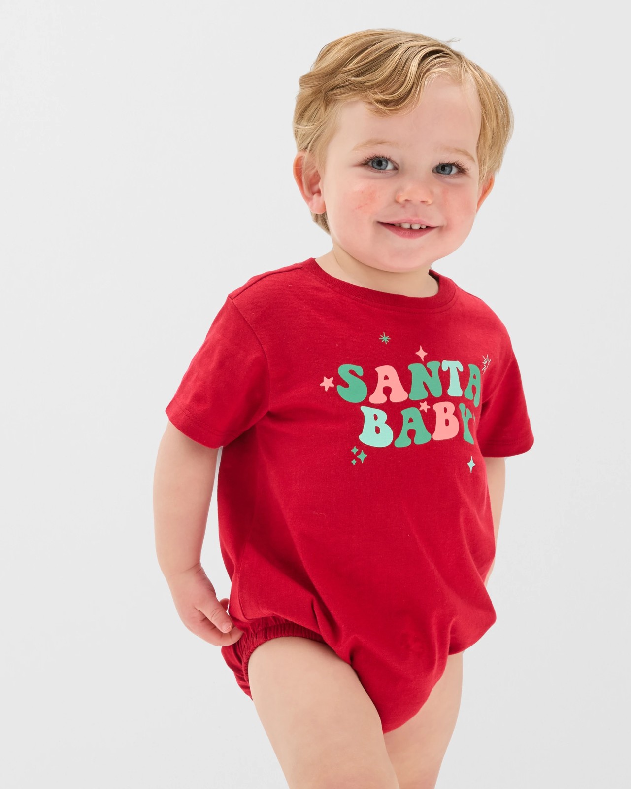 Baby Organic Cotton Short Sleeve Bubble Christmas Bodysuit - Xmas Santa Red 2 of 6