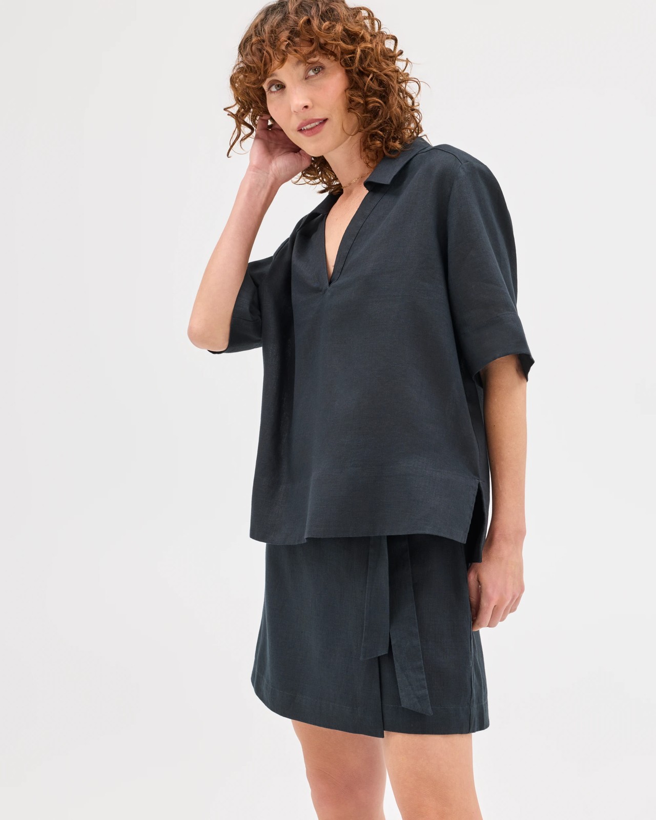 European Linen Mini Skort - Black 6 of 6
