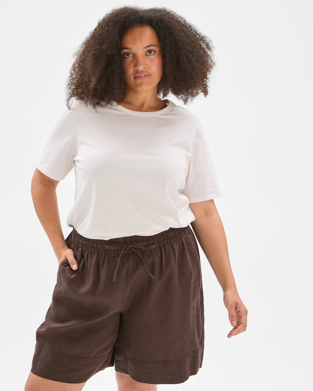 Plus Size European Linen Shorts - Brunette 2 of 6