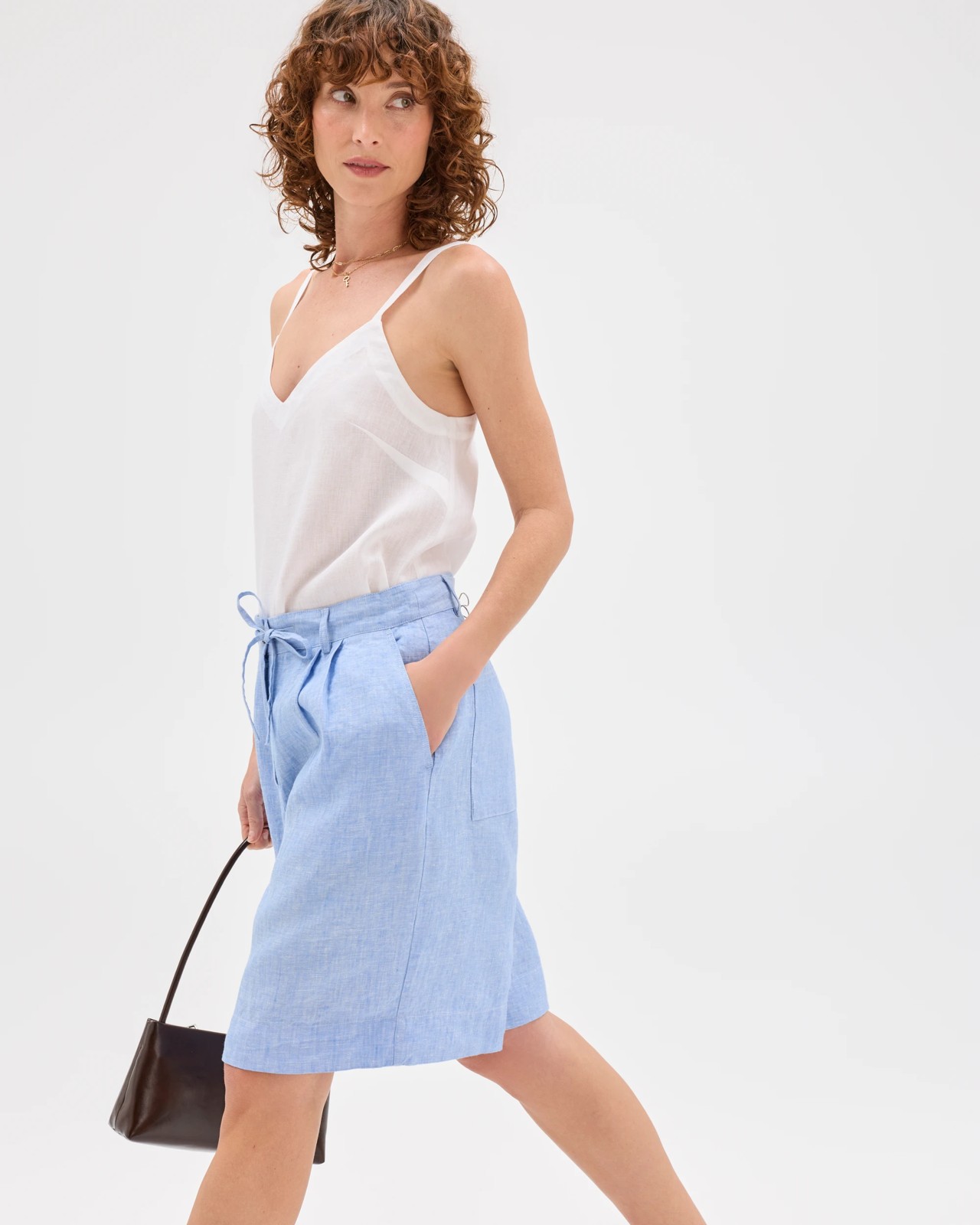 European Linen Bermuda Shorts - Blue Bouquet 3 of 6