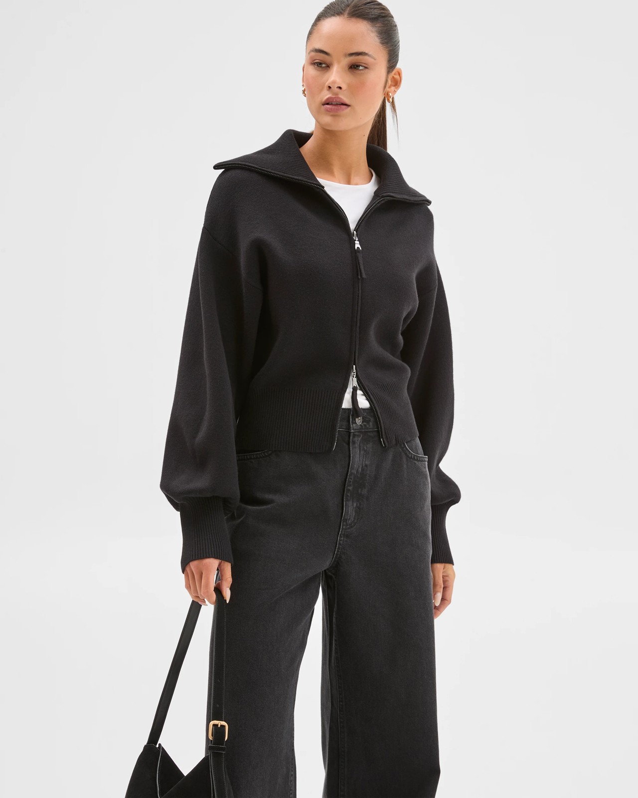 Lily Loves Long Cocoon Sleeve Zip Through Cardigan - Black 4 of 6