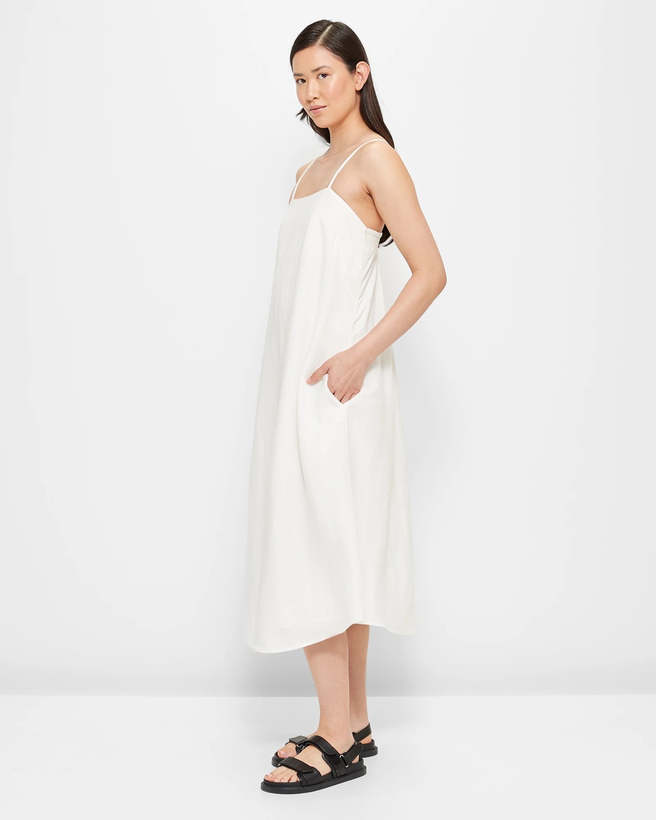 Linen Blend Strappy Midi Dress - Preview 3 of 5