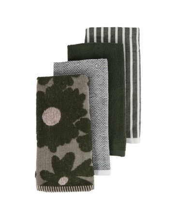 Anko 4 Pack Green Floral Terry Tea Towels