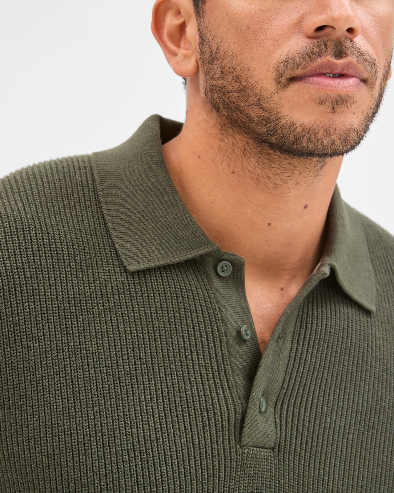 Australian Cotton Lightweight Long Sleeve Polo Neck Knit Sweater - Khaki 5 of 6