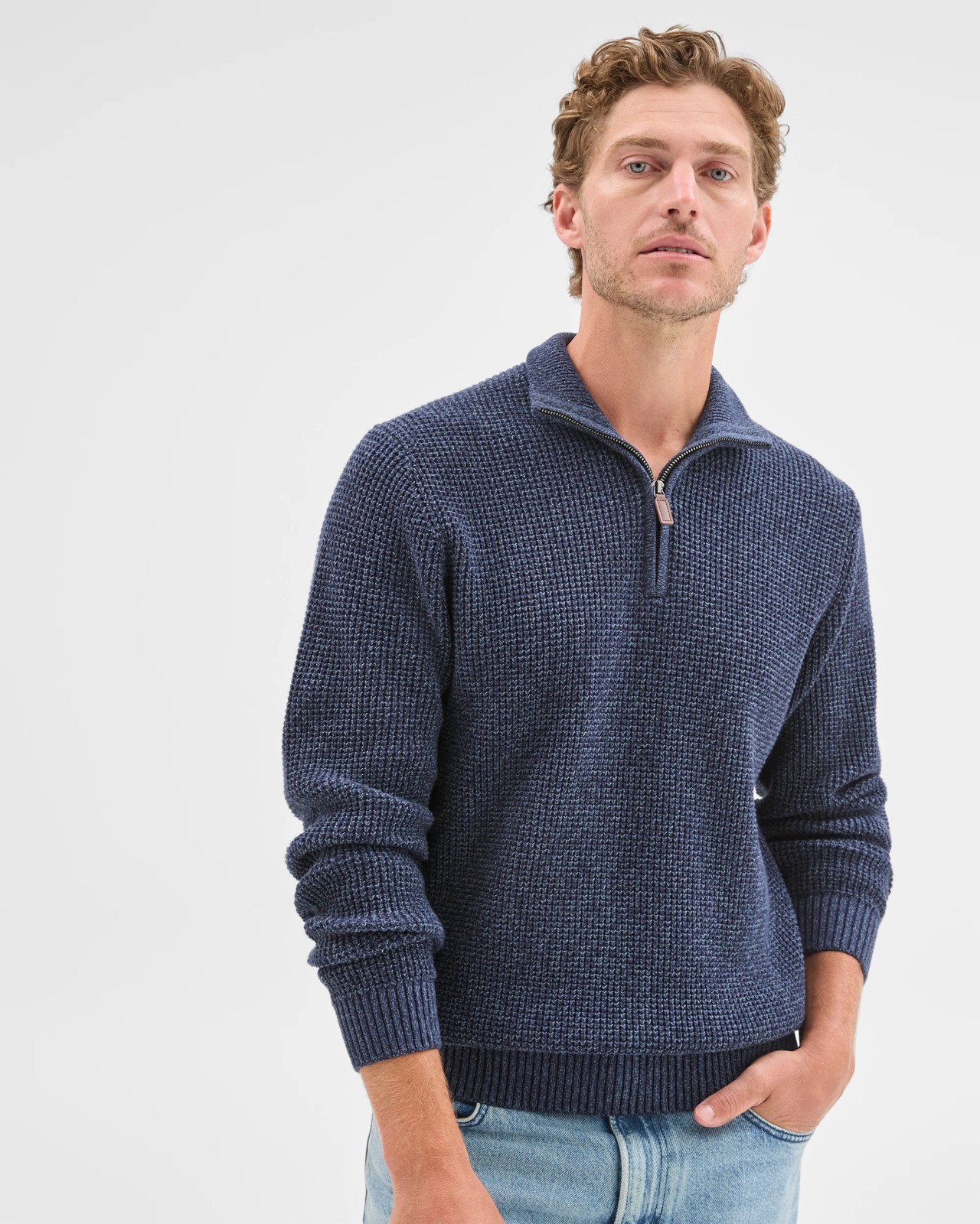 Australian Cotton 1/2 Zip Knit Sweater - Blue 4 of 6