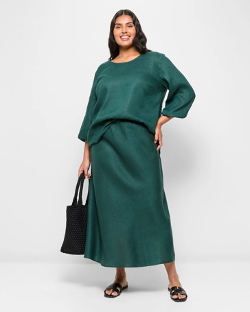 Plus Size European Linen Midi Skirt