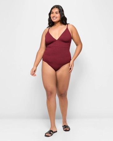 V-Front Textured One Piece Bathers - Shape Your Body