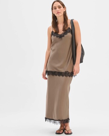 Preview Lace Trim Satin Midi Skirt