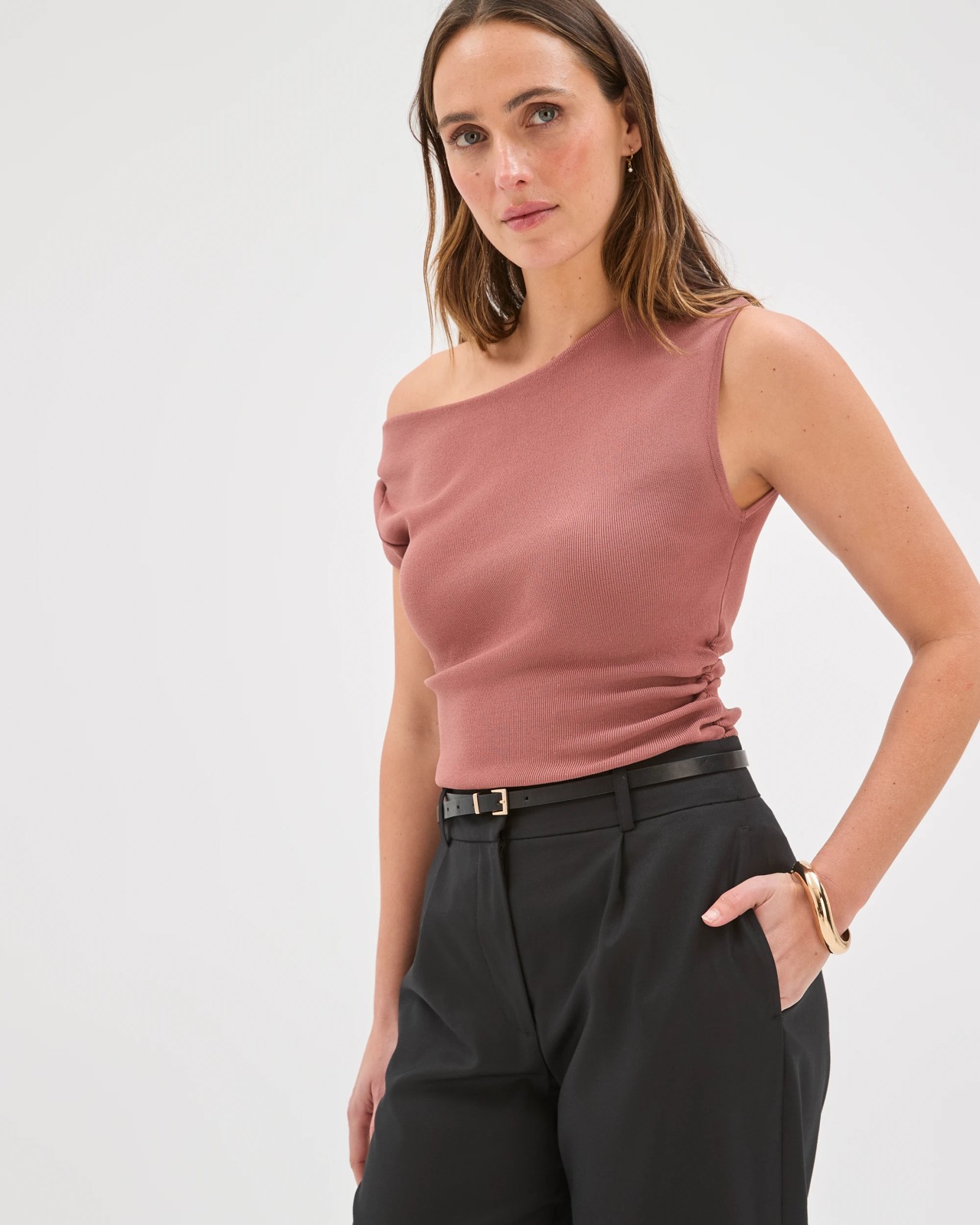 Preview Saskia Sleeveless Off Shoulder Knit Top - Rose Smoke 3 of 6
