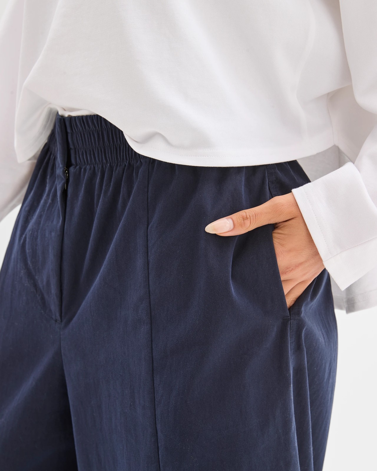 Lily Loves Australian Cotton Blend Pull On Pleat Pants - Deep Navy 3 of 5