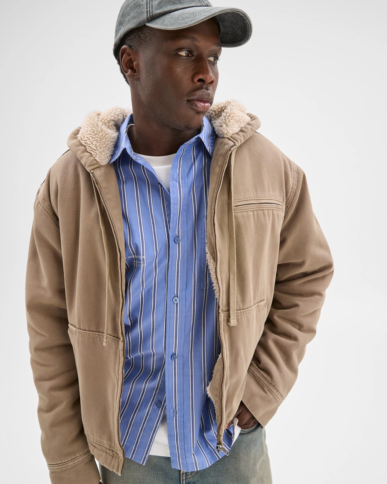 Commons Heavyweight Washed Hooded Worker Jacket - Khaki 2 of 6