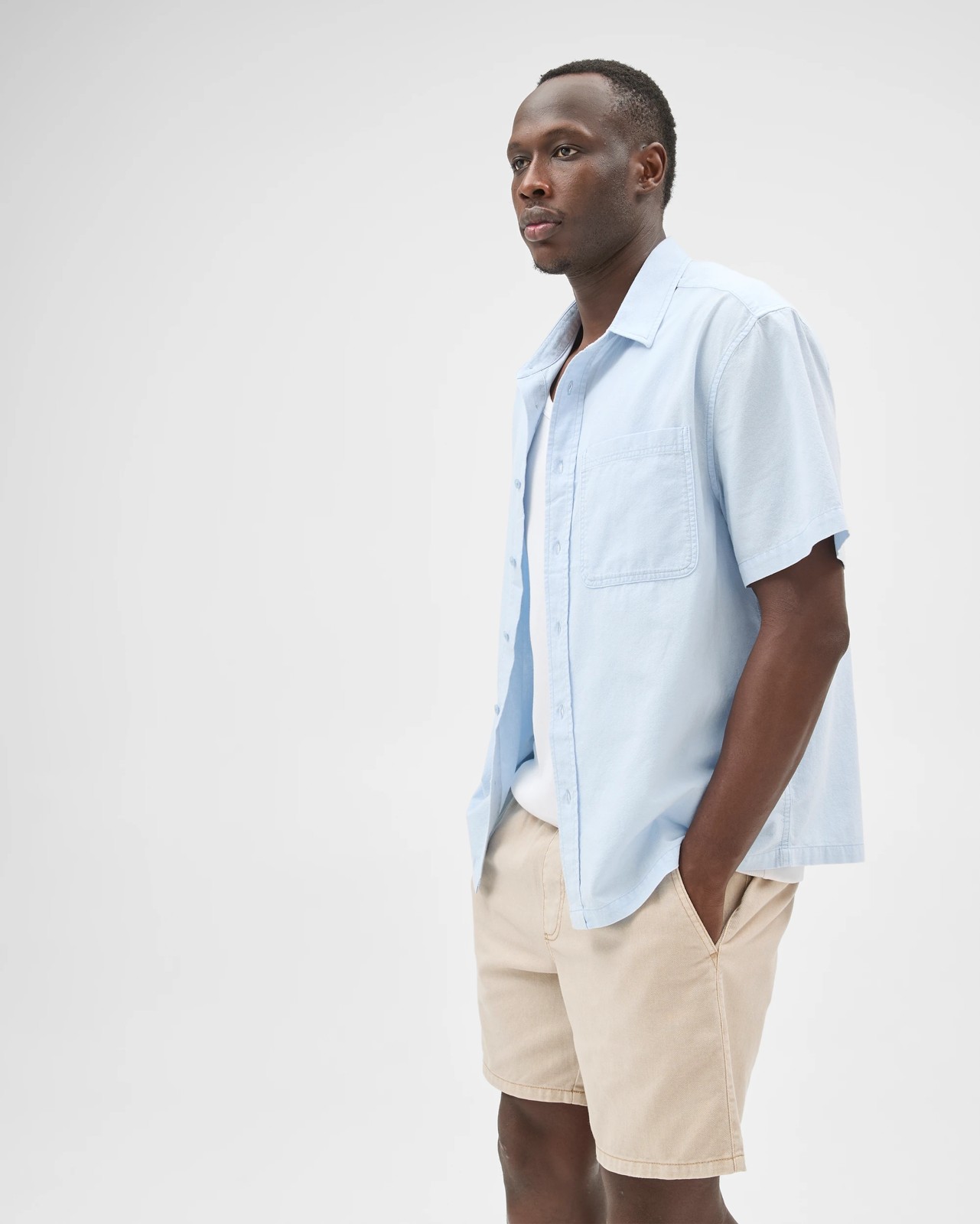 Commons Australian Cotton Plain Textured Boxy Fit Short Sleeve Shirt - Baby Blue 3 of 5
