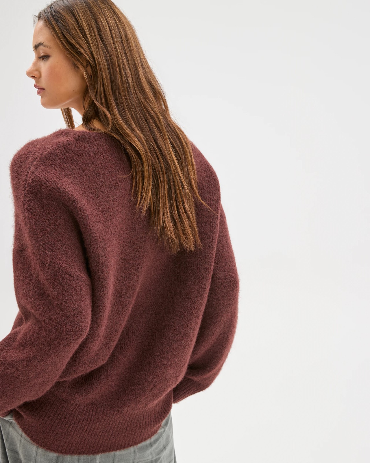 Lily Loves V-Neck Fluffy Knit Jumper - Burgundy 6 of 6