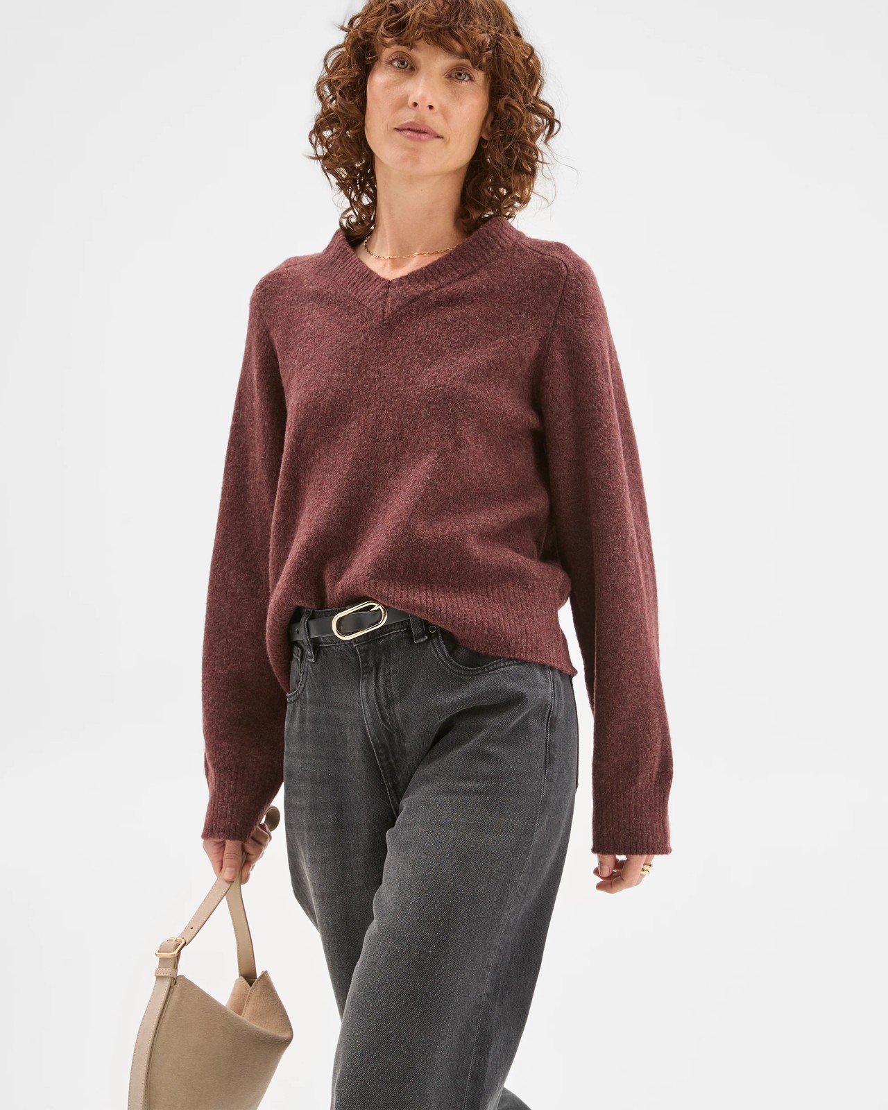 Super Soft High V-Neck Sweater - Burgundy 4 of 6