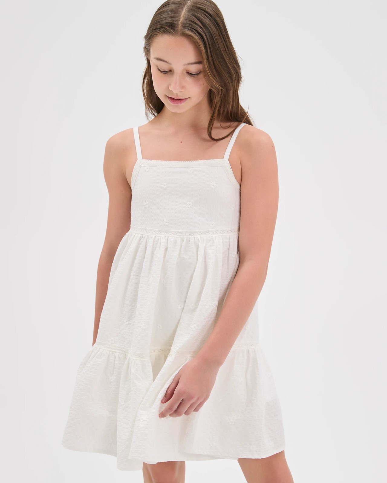 Cotton Blend Embroidered Special Occasion Dress - White 3 of 6