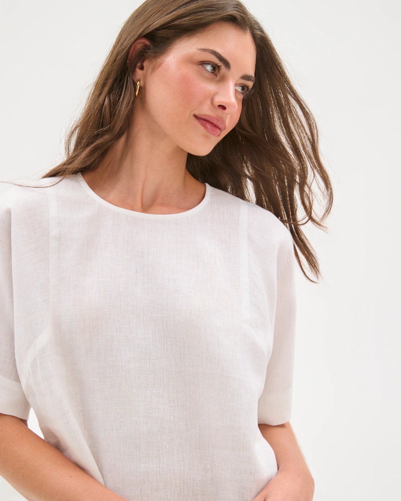 Petites European Linen Woven Top - White 4 of 6