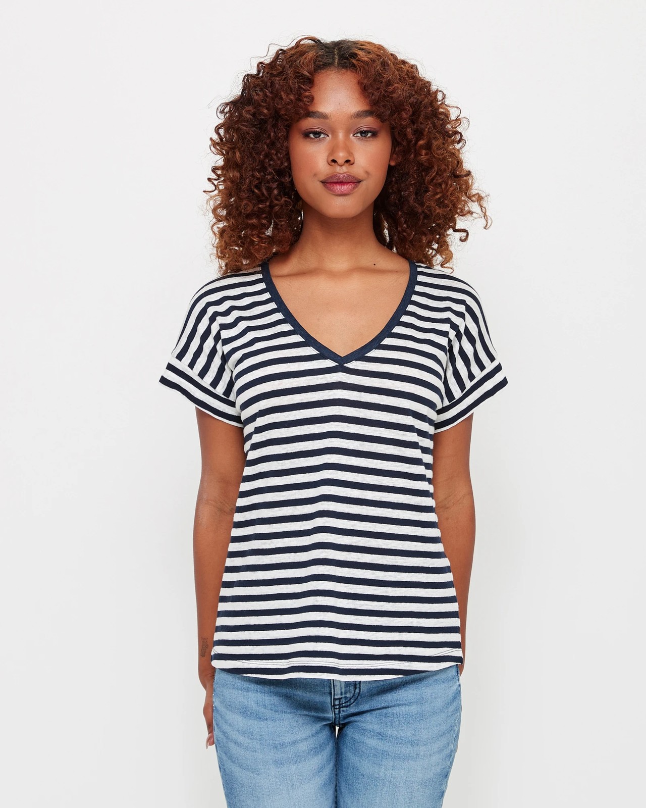 Striped v neck shop t shirt women's