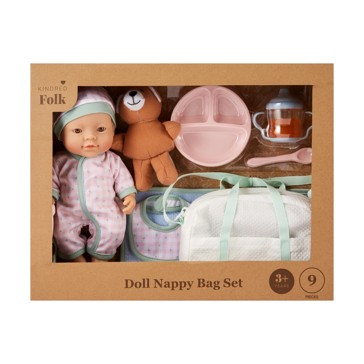 9 Piece Kindred Folk Doll Nappy Bag Set