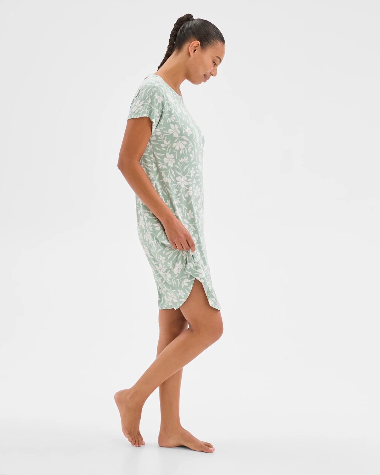 Bamboo T-Shirt Sleep Nightie - Green Floral 5 of 6